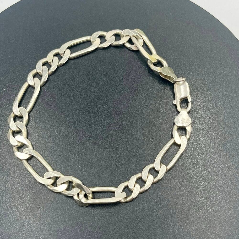 Italy 925 Sterling Silver Solid 7mm Figaro Link 21 grams Unisex Bracelet 9”